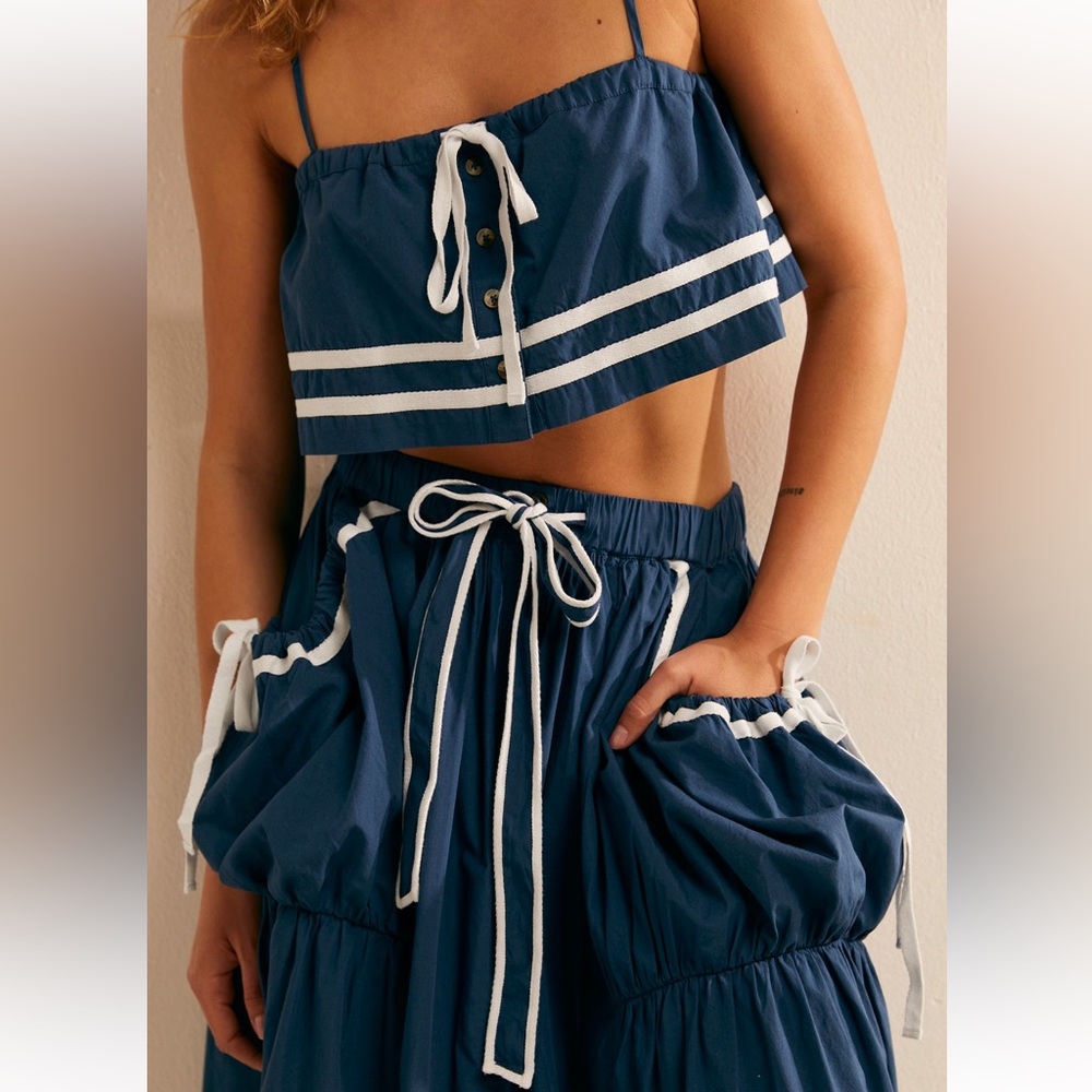 NWT Free People Fischer 100% Cotton Skirt Set Dark Denim Combo Blue XS - Picture 2 of 13